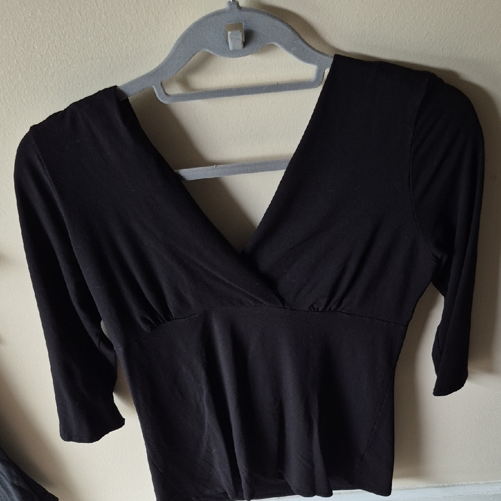 White House Black Market V-Neck Black Blouse
